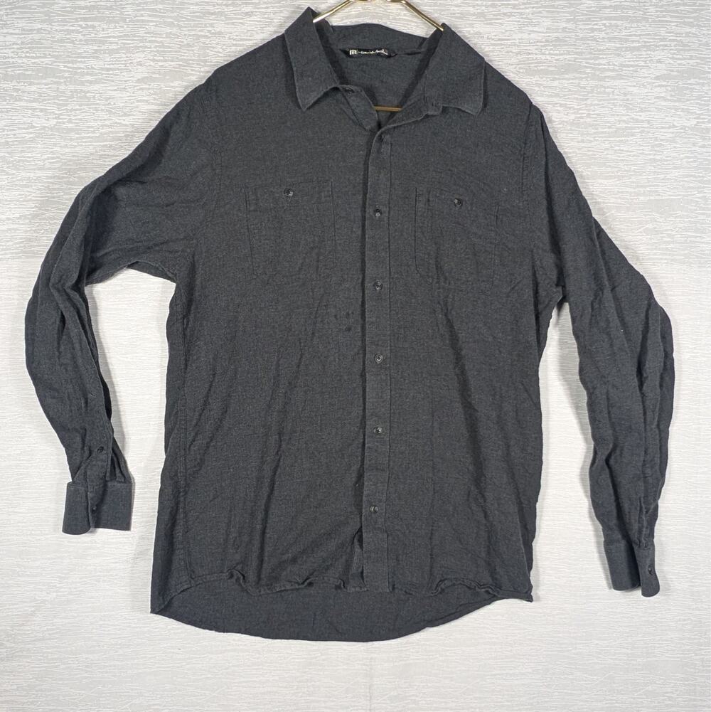 Travis Mathew Long Sleeve Button Up Shirt Mens Large Heather Gray Flannel Shirt